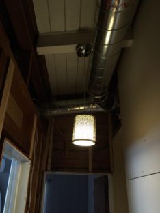 Installed switched hall pendant light on exposed beam. Switched Hall Pendant Light